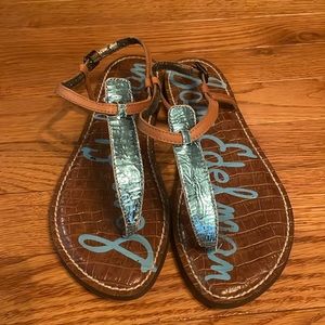 Sam Edelman Gigi blue metallic leather sandals size 7.5 women’s
